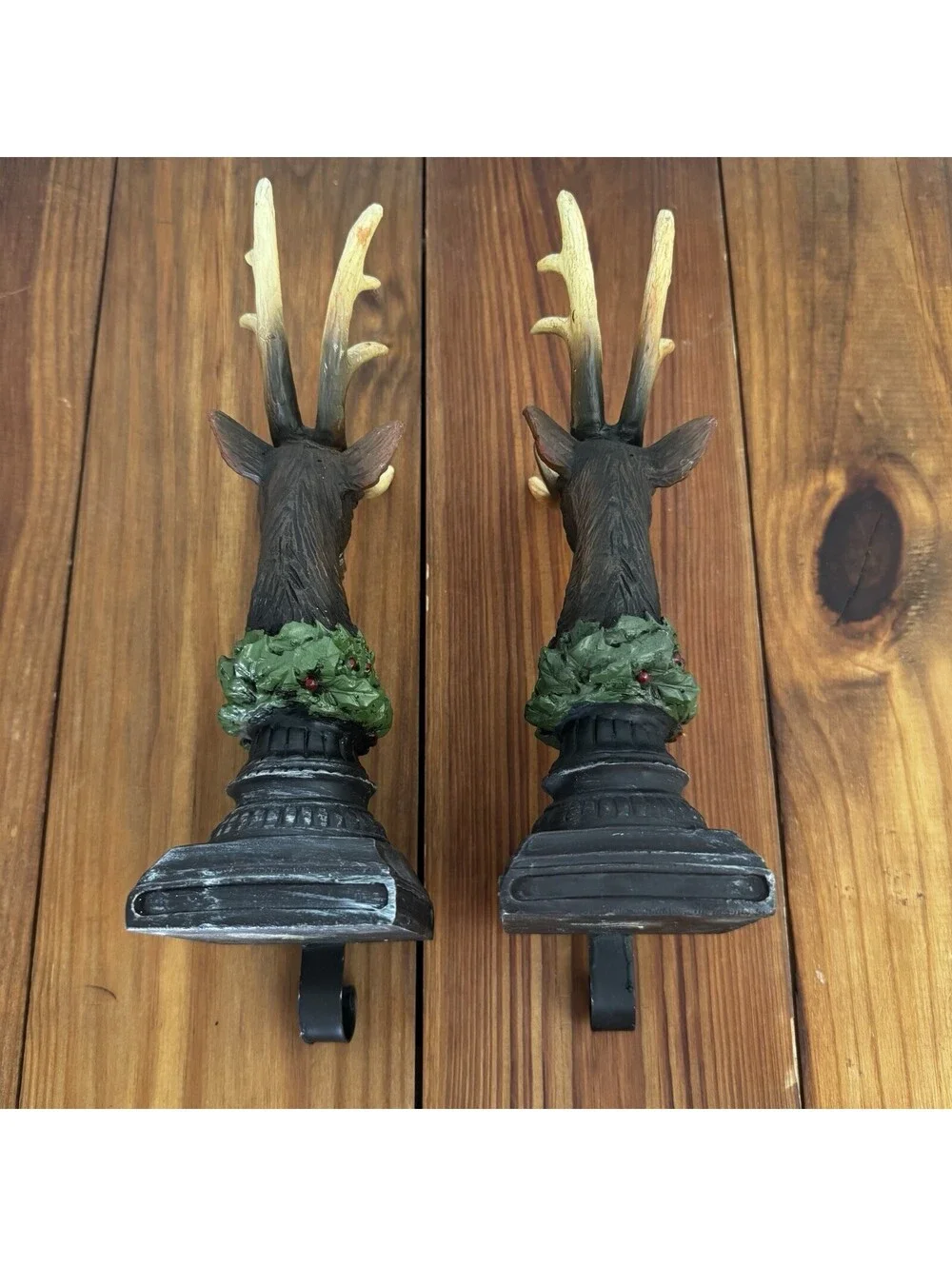Reindeer Buck Christmas Stocking Hanger Holders Antlers Rustic Woodland Holly
